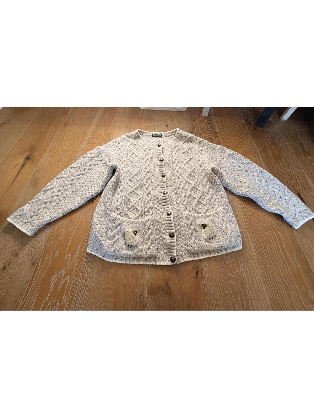 Blarney Woollen Mills Beige 100% Wool Cardigan Cable Knit Size M